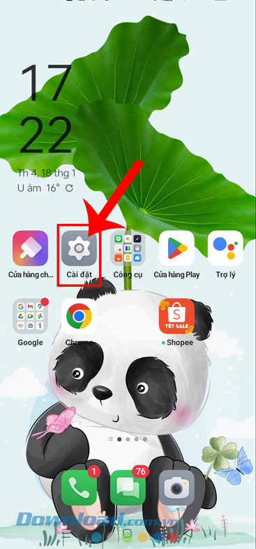 Mở ứng dụng Cài đặt