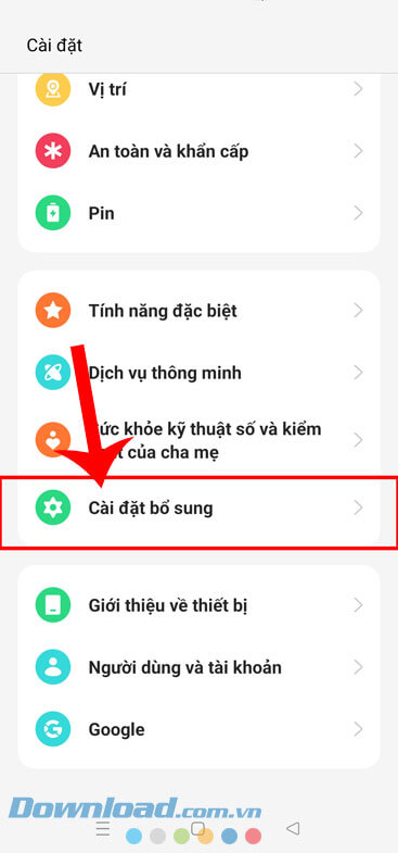 Chạm vào mục Cài đặt bổ sung 