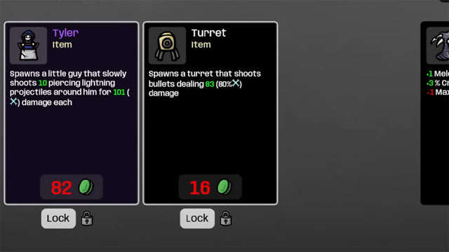 Sau mỗi lượt chiến đấu, shop sẽ giới thiệu 4 vũ khí để bạn lựa chọn và mua