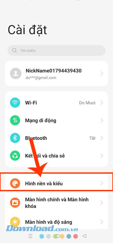 Chạm vào mục Hình nền và Kiểu.
