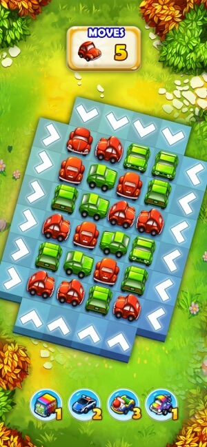 Loại bỏ tất cả ô tô bằng cơ chế ghép hình match-3 tronng game Traffic Puzzle