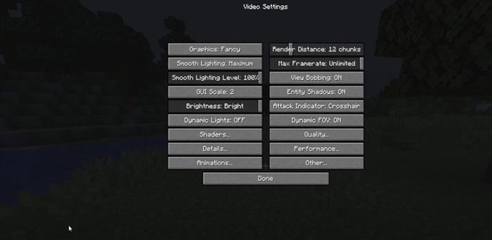 Thay đổi cài đặt trong Video Settings của Minecraft