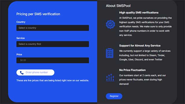 SMSPool hỗ trợ cung cấp số điện thoại trên nhiều quốc gia và vùng lãnh thổ