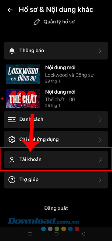 Chạm vào mục Tài khoản.