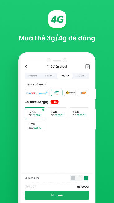 Mua data 3G/4G dễ dàng