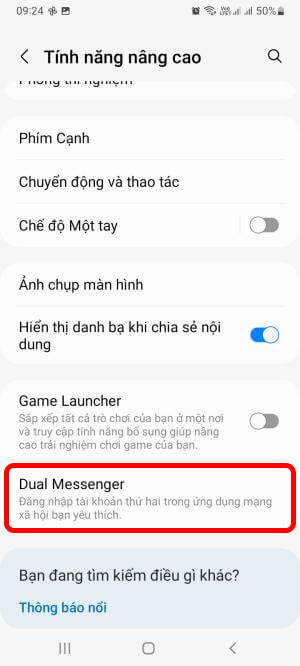 Kéo xuống dưới chọn Dual Messenger