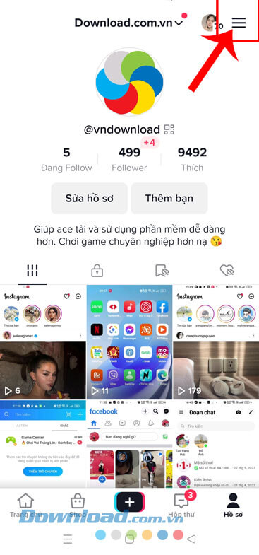 Chạm vào biểu tượng ba dấu gạch ngang.