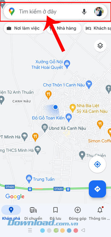Nhấn vào ô tìm kiếm và nhập vị trí bạn muốn đến