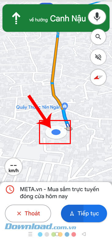 Chạm vào biểu tượng di chuyển chấm tròn màu xanh.