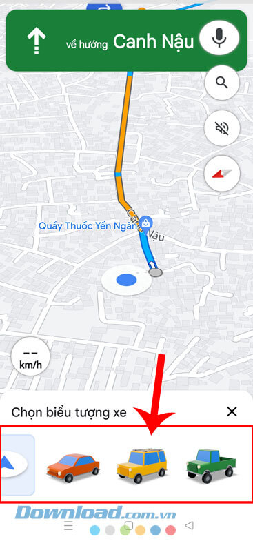 Lựa chọn biểu tượng xe.