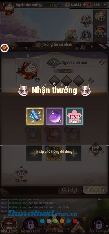 Ấn vào vị trí trống trên màn hình để nhận quà