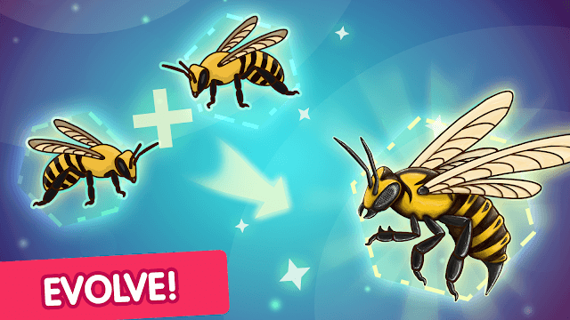 Hợp nhất để tiến hóa các con ong, khám phá loài ong mới trong game Angry Bee Evolution