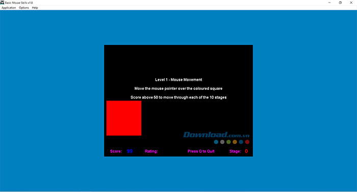 Level 1 của Basic Mouse Skills dạy người dùng cách di chuyển tới vị trí được yêu cầu