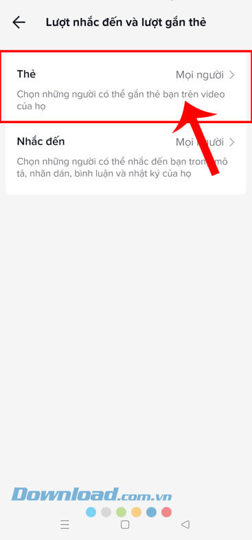 Nhấn vào mục Thẻ