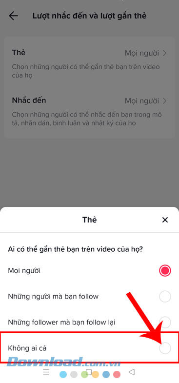 Chọn và ấn vào mục Không ai cả