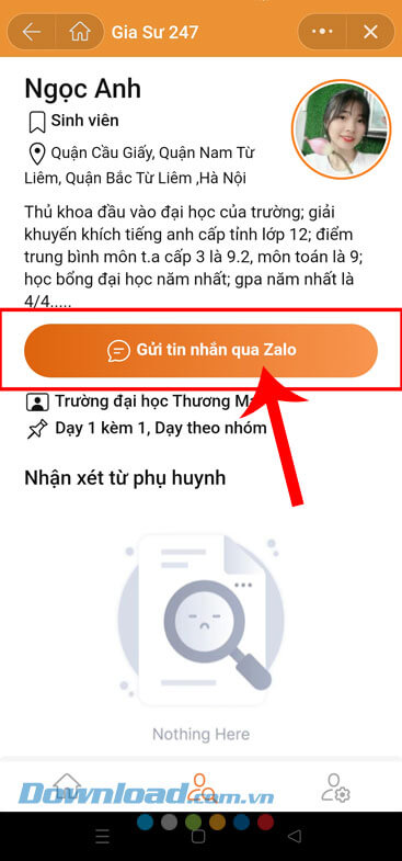 Nhấn vào nút Gửi tin nhắn qua Zalo để chat trực tiếp với gia sư.