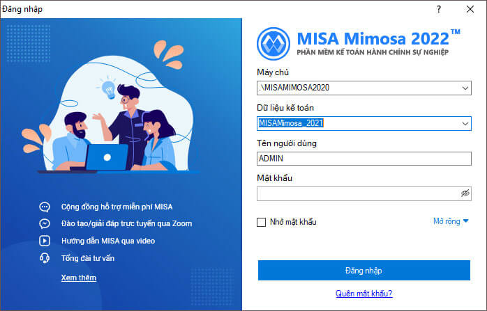Đăng nhập MISA Mimosa 2022