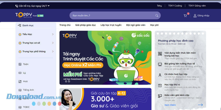 Giao diện trang chủ của Toppy.vn