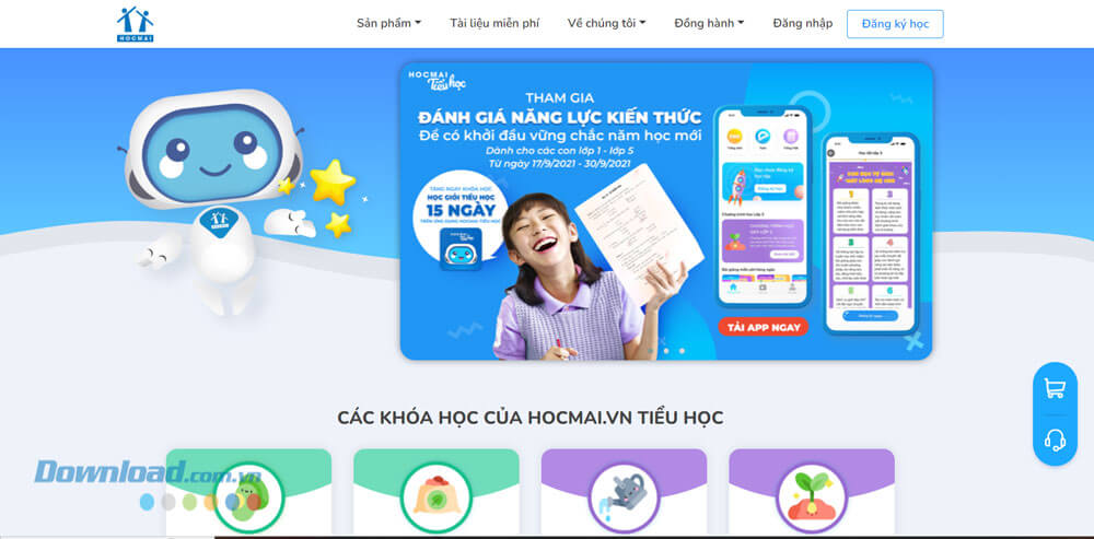 Giao diện trang chủ của HOCMAI Tiểu học