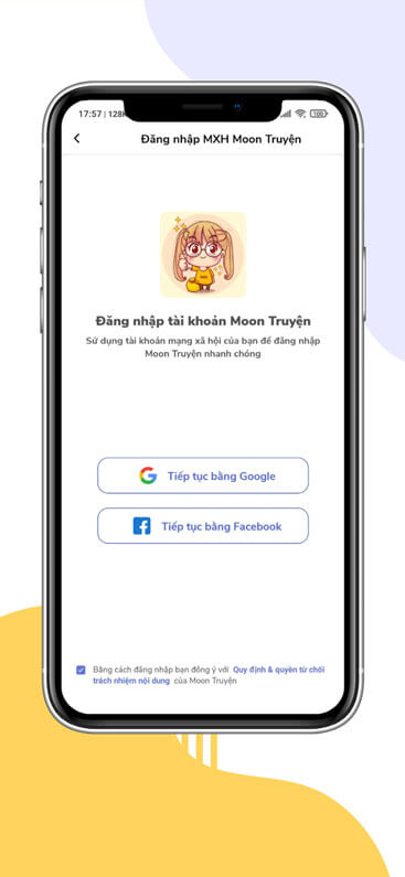 Giao diện đăng nhập ứng dụng Moon Truyện
