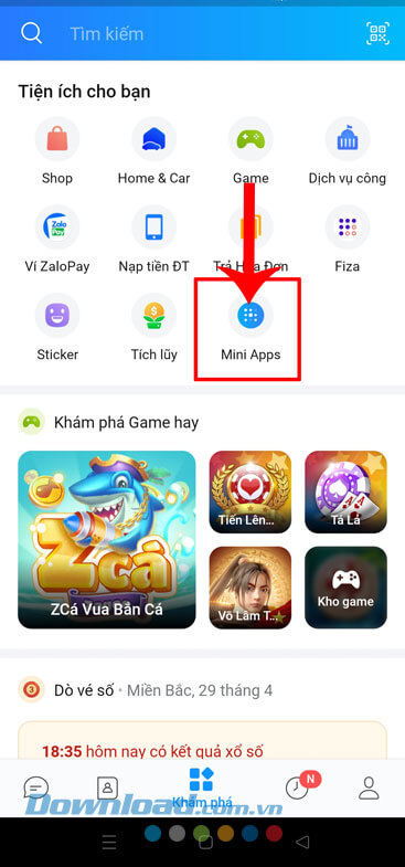 Chạm vào mục Mini Apps