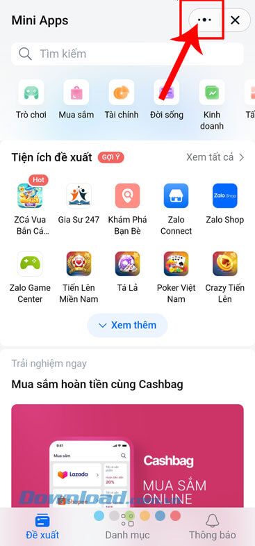 Nhấn vào biểu tượng dấu ba chấm