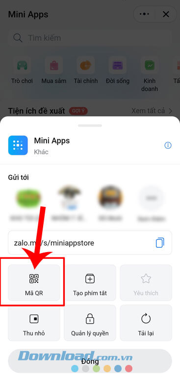 Ấn vào mục Mã QR