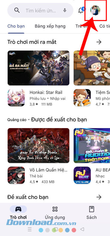 Ấn vào biểu tượng ảnh đại diện.