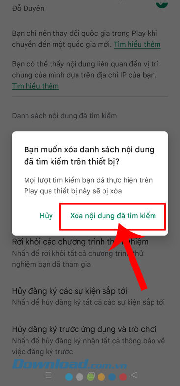 Nhấn vào nút Xóa nội dung đã tìm kiếm.