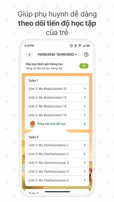 Dễ dàng theo dõi tiến độ học tập của trẻ.