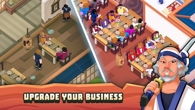 Nâng cấp nhà hàng sushi của bạn trong quá trình chơi game Sushi Empire Tycoon
