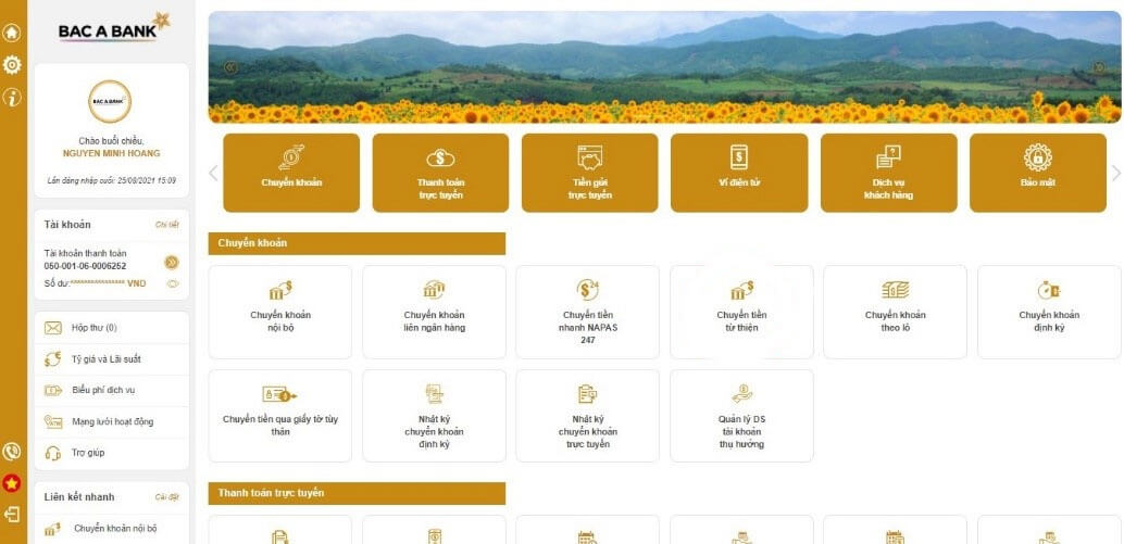 Nhiều tính năng trên BAC A BANK Internet Banking