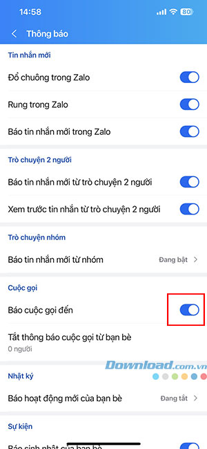 Zalo khong thong bao cuoc goi den 3*416615
