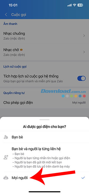 Zalo khong thong bao cuoc goi den 5*416614