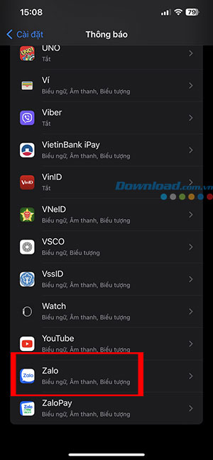 Zalo khong thong bao cuoc goi den 7*416611