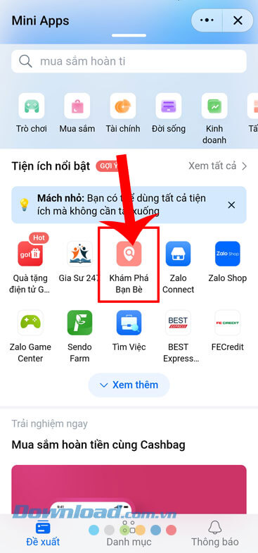 Ấn vào mục Khám Phá Bạn Bè