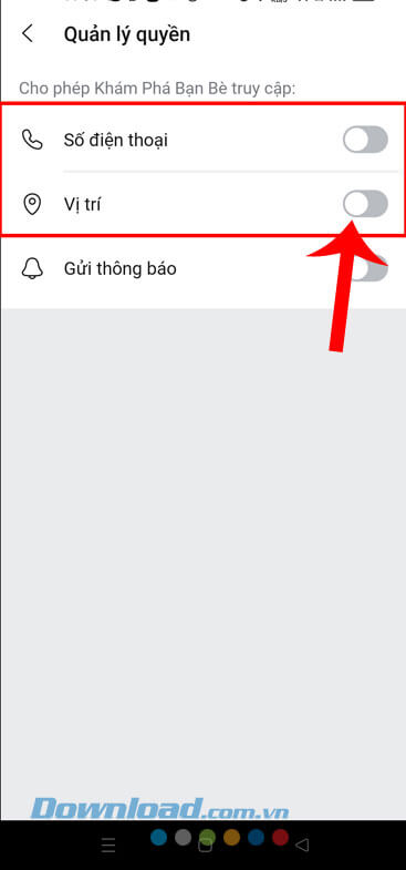 Gạt, bật công tắc tại mục Số điện thoại, Vị trí