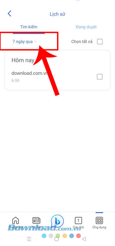 Nhấn vào bộ lọc để xem lịch sử tìm kiếm theo thời gian