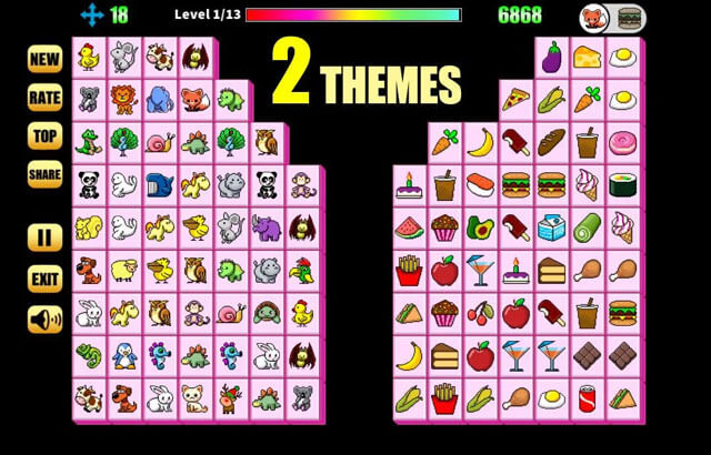 Game Pikachu Cổ điển sở hữu 2 chủ đề:  Animal, Food