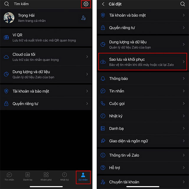 Sao lưu và khôi phục