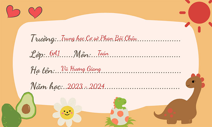 Mẫu nhãn vở đẹp mắt, được cá nhân hóa theo thông tin và sở thích của học sinh