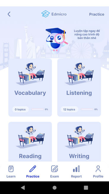 Các chủ đề học trên Edmicro IELTS