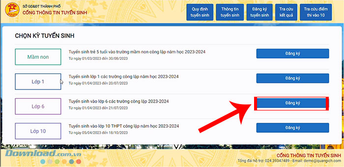 Click chuột vào nút Đăng ký