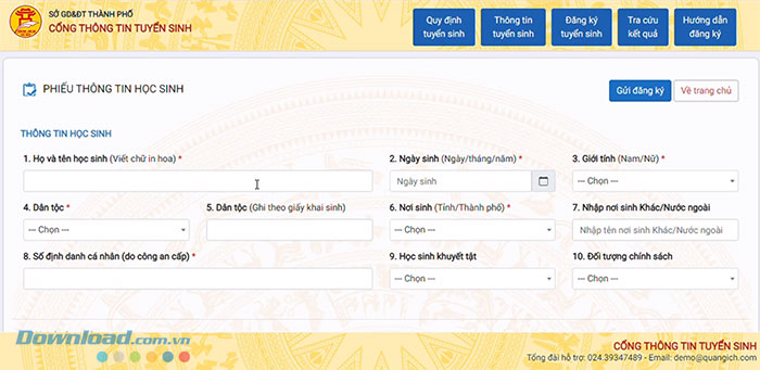 Nhập thông tin học sinh