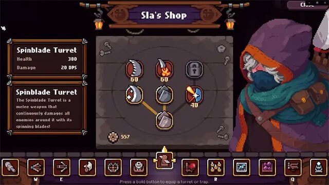 Mua và triển khai các tháp pháo để tấn công kẻ thù trong game Dwerve