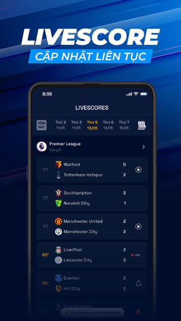 Livescore cập nhật luên tục