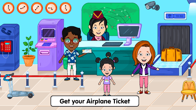Bé khám phá sân bay trong game Tizi Town - My Airport Games