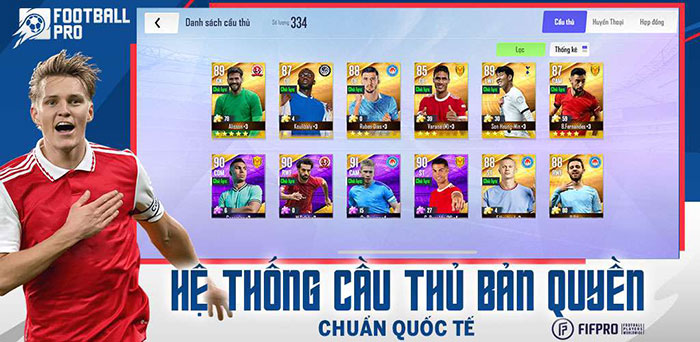 Football Pro VTC sở hữu hệ thống cầu thủ đa dạng, bản quyền chuẩn quốc tế