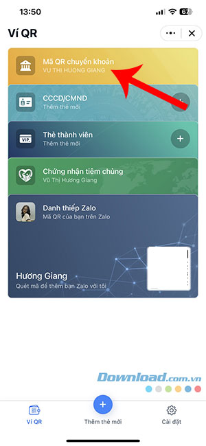 tao ma QR de chuyen khoan tren Zalo 7*427974