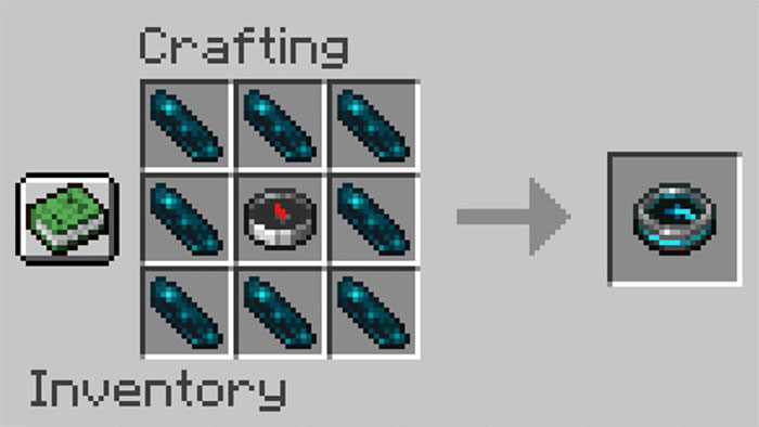 Công thức chế tạo la bàn phục hồi trong Minecraft, giúp người chơi tìm về nơi mình đã thiệt mạng trước đó.